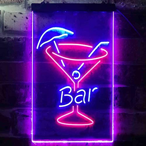 Cocktail Glass Bar Dual LED Neon Light Sign